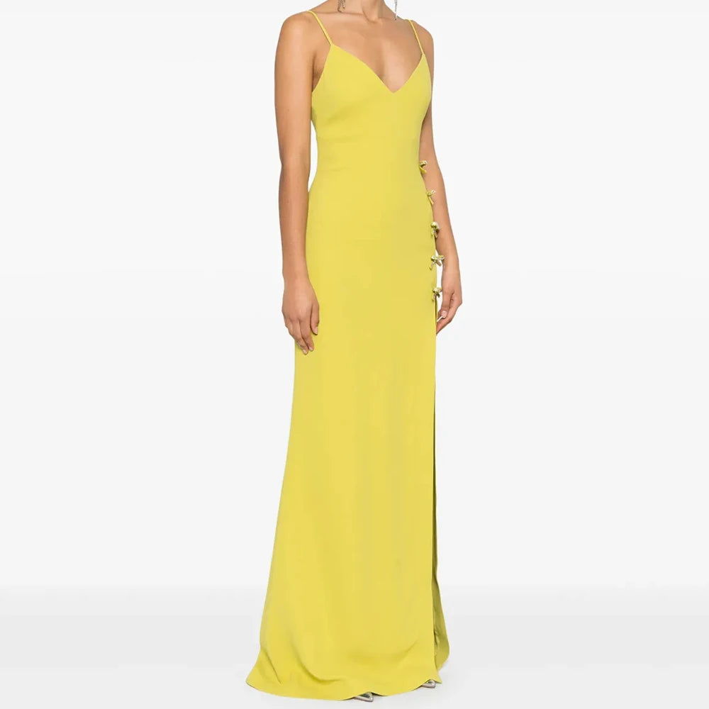 Sequined Bow Mermaid Evening Dress | Spaghetti Strap Sleeveless Floor-Length Prom Gown Luxegan