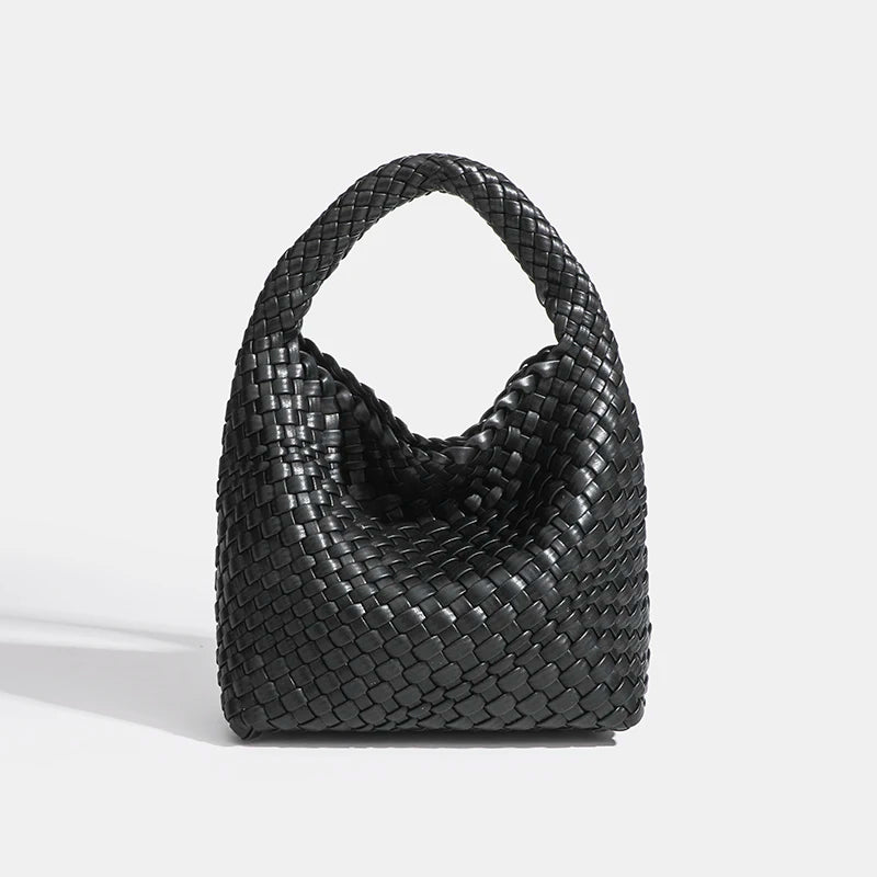 PU Woven Composite Bucket Bag | Soft Fashion Criss-cross Tote Luxegan