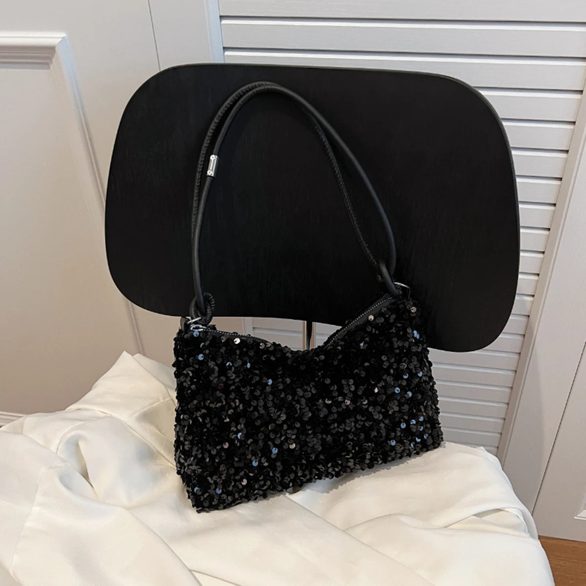 Black Spice Glitter Underarm Bag | Sophisticated Casual Chic Crossbody | Elegant Sparkling Shoulder Handbag | "Dignified" Soft Square Purse for One-Outfit Perfection Luxegan
