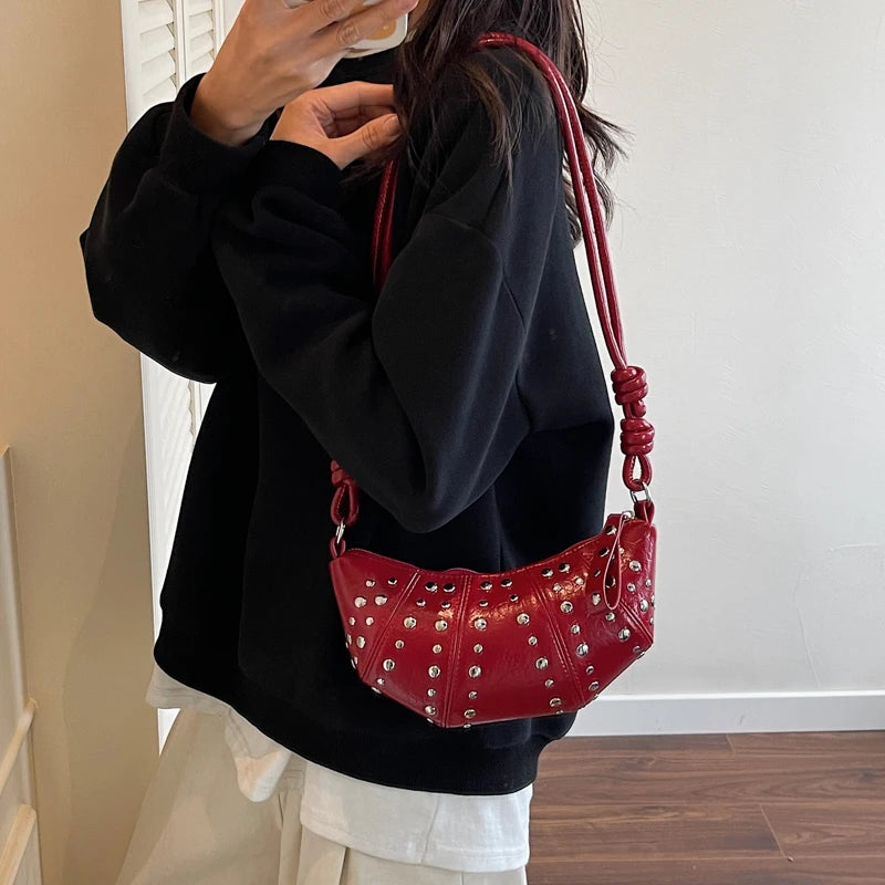 LEFTSIDE Rivets Design PU Leather Underarm Bags for Women 2025 New Punk Style Trend Female Shoulder Crossbody Bag Handbags