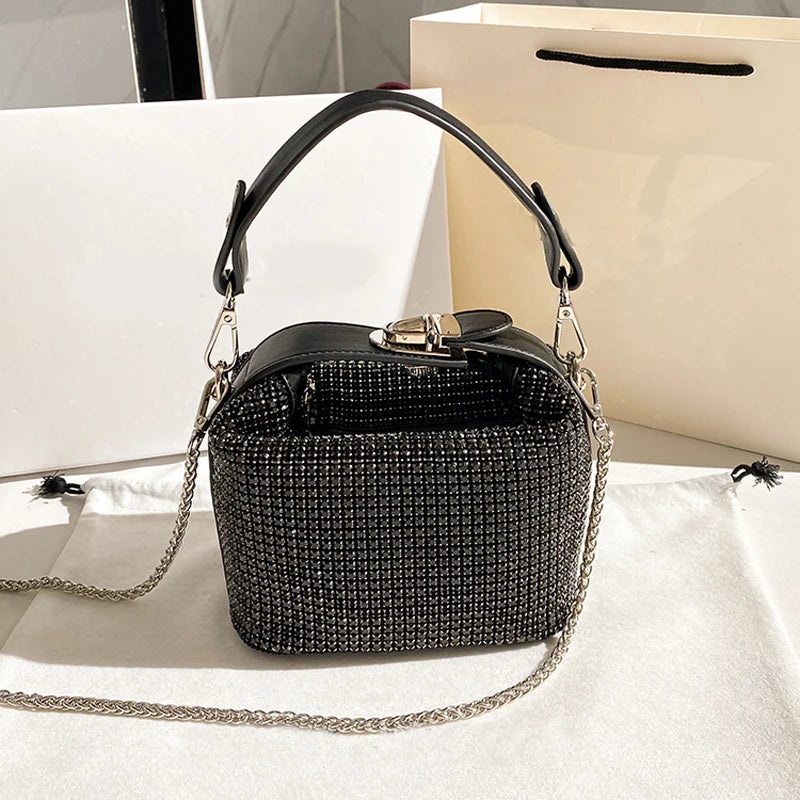 Luxury Designer Brand Silver Clutch Purse | Women's Evening Banquet Bag & Crystal Rhinestone Shoulder Bag (Fashion Handbags) Luxegan