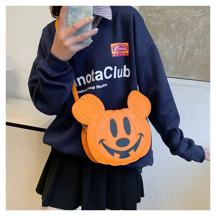 New Disney Mickey Halloween Pumpkin Creative Shoulder Bag | Funny Women's PU Crossbody Cartoon Bag (Personalized Niche Design) Luxegan