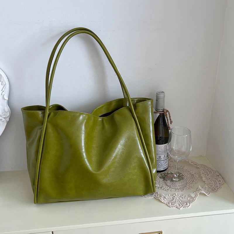 Large Capacity PU Leather Commuter Tote | Soft Shoulder Book Pack Luxegan