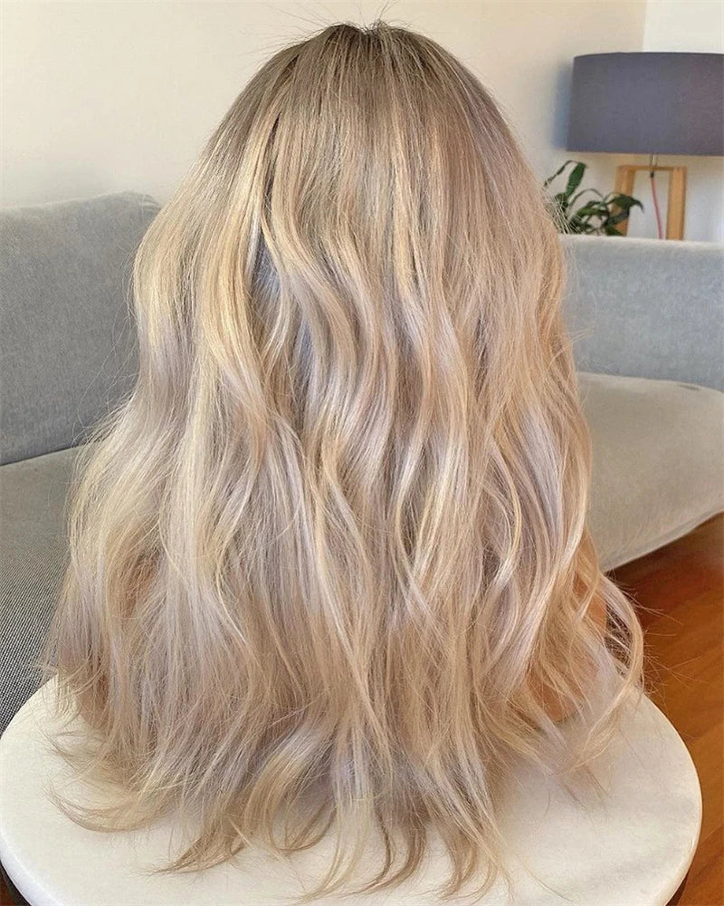 Long Platinum Ashy Blonde Wavy Synthetic Lace Front Wig - Glueless Wear-and-Go Soft Wave Wig - Futura Heat-Resistant Fiber Swiss Lace Wig for Women (Cosplay & Everyday Glam) Luxegan