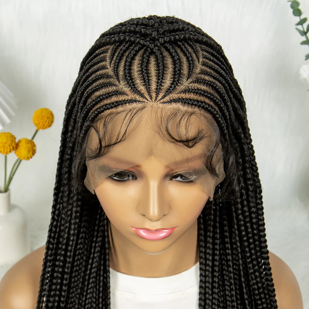 Box Braids Wig 36Inch Cornrow Braided Wigs Synthetic Full Lace  Braided Wig for Black Women Blended Lace Front Braiding Hair Wig Luxegan