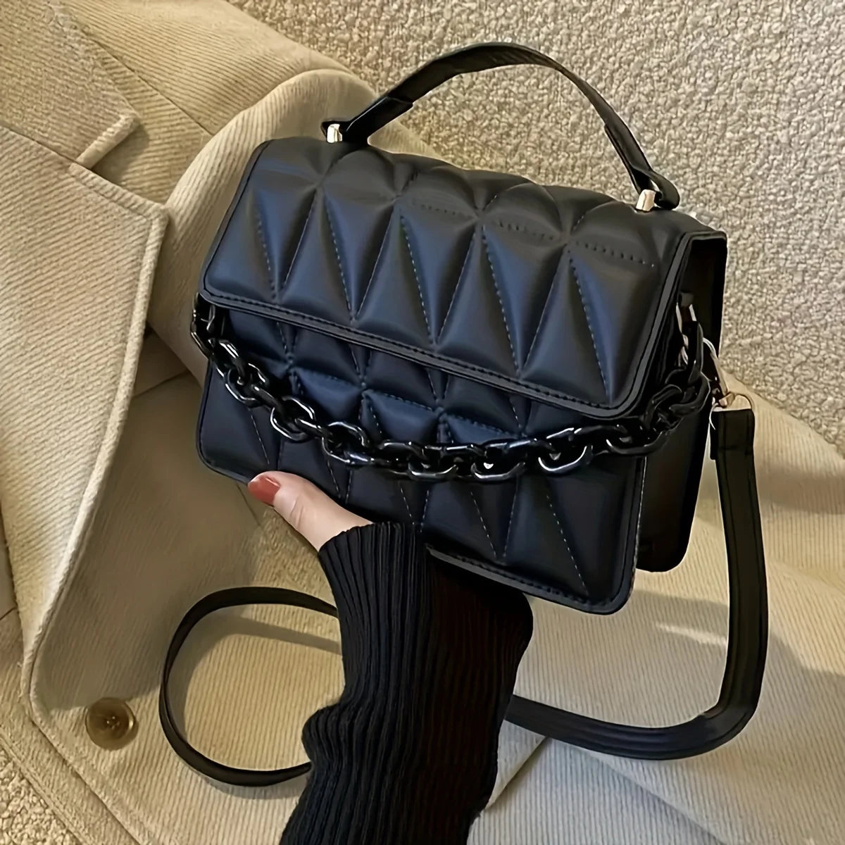 Diamond Chain Handbag Women's | Fashion Retro Embossed Small Square Bag & Single Shoulder Crossbody Bag Luxegan