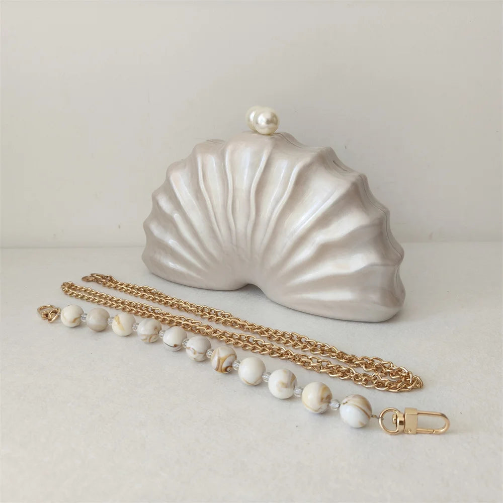 Original Acrylic Beaded Clutch | Half-Moon Shell Shoulder Bag Luxegan