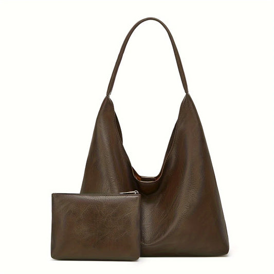 PU Leather Casual Retro Simple Large Bag | Acrylic Lined Hasp Closure Tote Luxegan