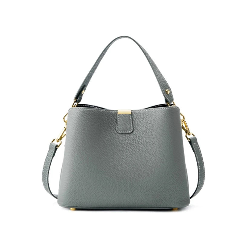 100% Cow Genuine Leather Bucket Bag | Luxury Designer Wide Strap Tote Luxegan