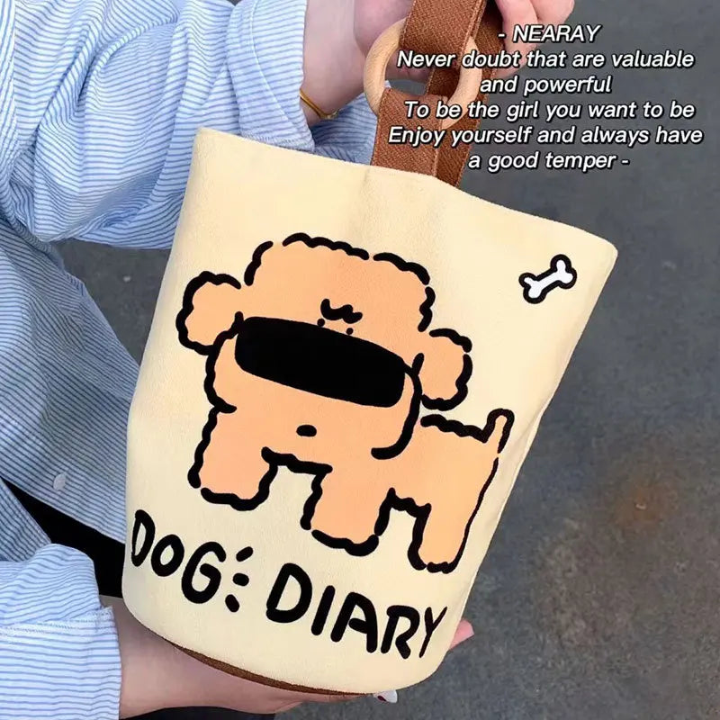 Disney Cartoon Canvas Bucket Bag | Casual Shoulder Bag Large Capacity Outing Shopping Bag | Women Sweet Cute Handbag Lunch Bag