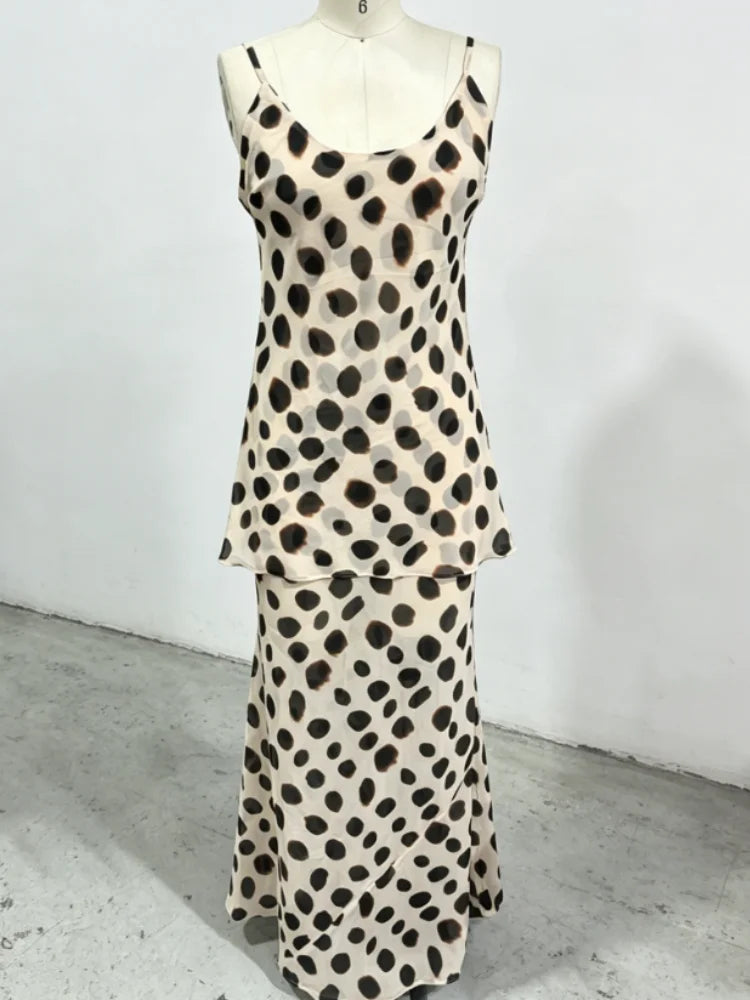 Animal Print Maxi Dress | Deep V-Neck Spaghetti Strap Waist Tie Slit Evening Dress Luxegan