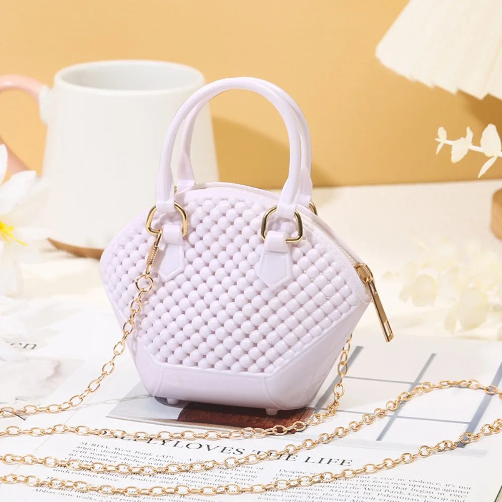 PU Cartoon Hobo Bag | Moderate Hardness Transparent Pearl Shell Crossbody Luxegan