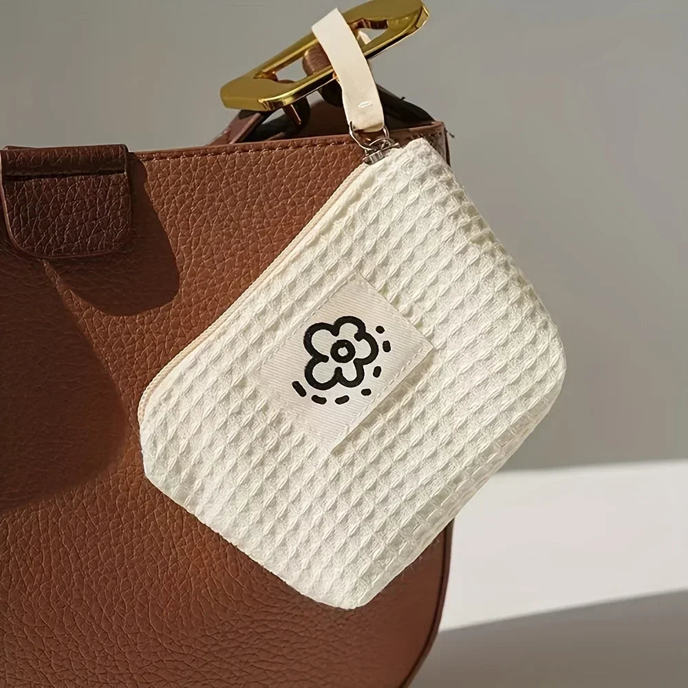 Simple Flower Small Coin Purse | Portable Waffle Grid Coin Pouch Luxegan