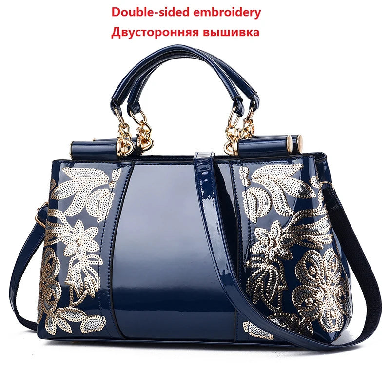 New Patent Leather Shiny Women’s Bag | Luxury Designer Atmospheric Handbag | High-Gloss Fashion Shoulder & Messenger Bag | Sophisticated Large Capacity Saffiano Satchel (Model 19NBY-124) Luxegan