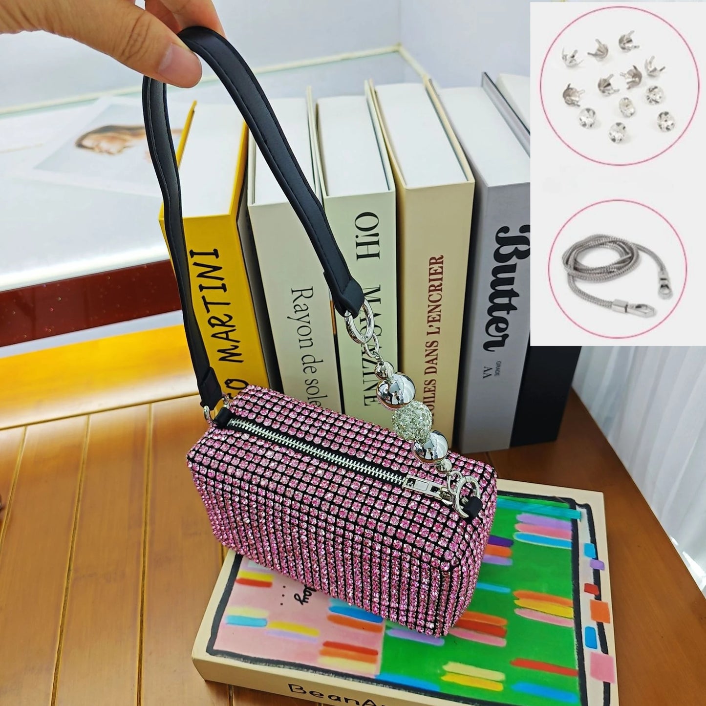 Super A Rhinestone Light Luxury Bag | Women's Summer High-End Texture Messenger & Portable Dinner Bag (Shiny Full Diamond Crossbody) Luxegan