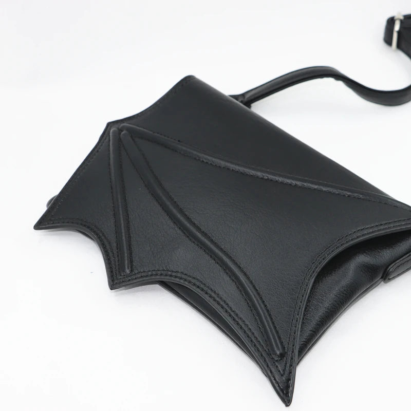 Black Bat Wing Small Crossbody Bag | Gothic Style Batwing Handbag & Coin Purse | Sophisticated Unisex Dark Aesthetic Pouch | Fashion-Forward PU Leather Square Messenger (Model 818) Luxegan