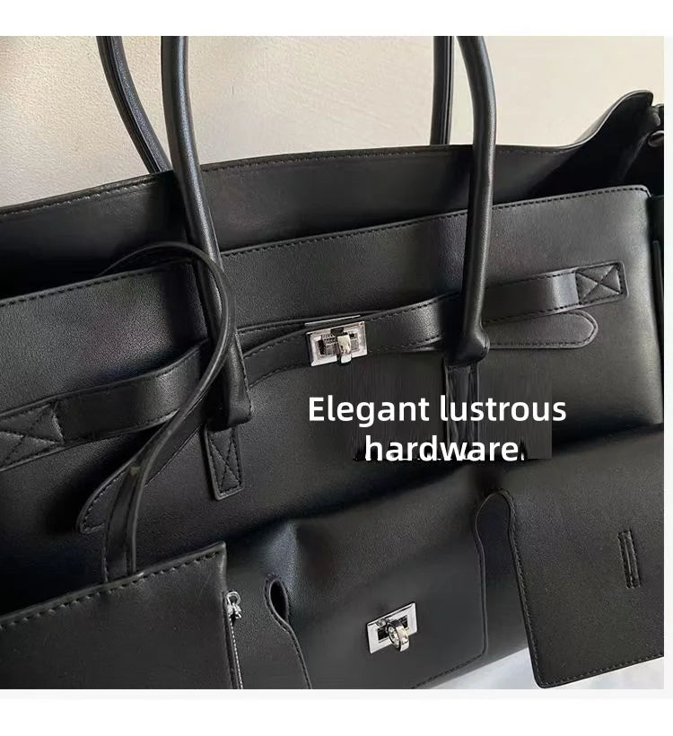 Bolso Tote de Marca Diseño Rodeo Lock Bolso de Mujer Gran Capacidad Bolso de Hombro para el Trabajo Cuero PU Hebilla Punk Bolso de Mano Sencillo y Versátil