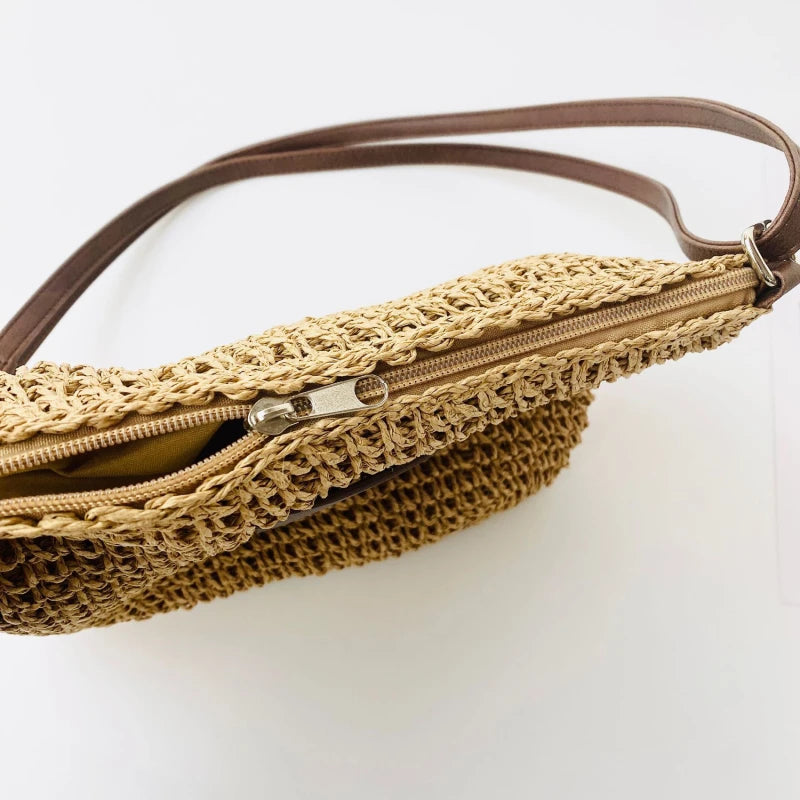 Woven Summer Fashion Straw Bag | High Quality Beach Holiday Crossbody Bag (Large Capacity Shopping Shoulder Handbag for Women) Luxegan