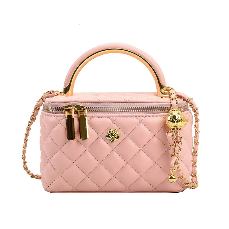 Quilted British Style PU Leather Crossbody | Small Square Chain Bag Luxegan