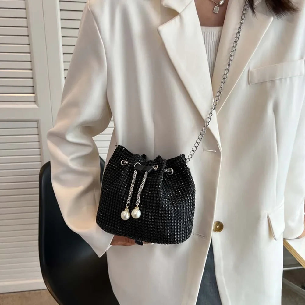 Fashion Evening Bag for Women | Shiny Crossbody & Rhinestone Bucket Bag Luxegan
