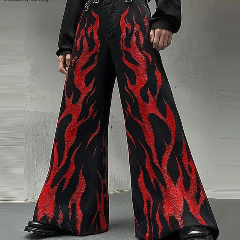 Printed Graffiti Design Trousers | Sophisticated Mid-Waist Wide-Leg Silhouette | Elegant "Full-Length" City Walk Pantalons | "Dignified" Patchwork Leisure Bottoms for Radiant Versatile Styling Luxegan