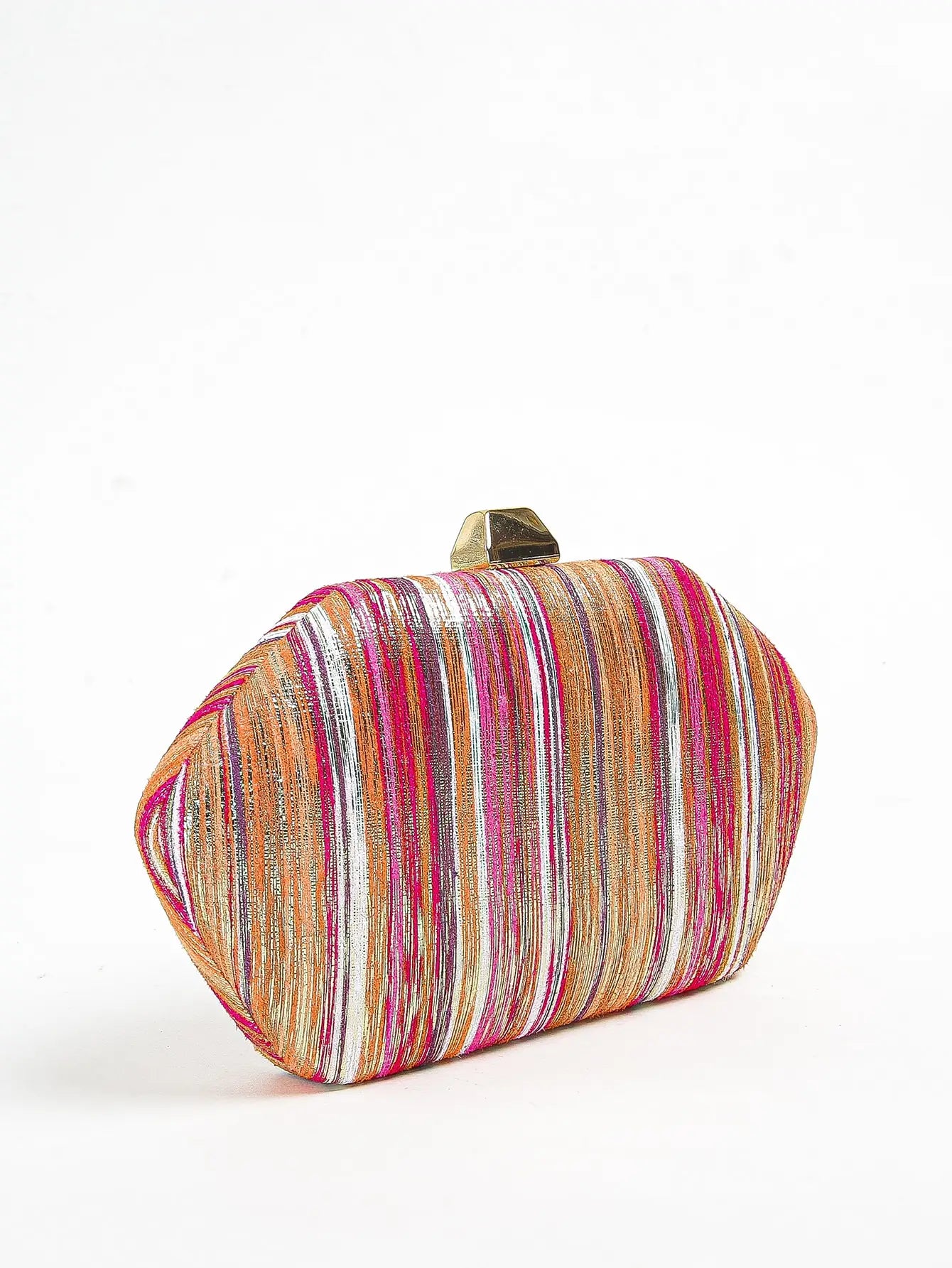 Colorful Stripe Sparkling Clutch Bag | Fashionable Rainbow Design Crossbody Purse | Sparkling Multi-Color Party Handbag | Trendy Striped Evening Bag with Chain Strap Luxegan