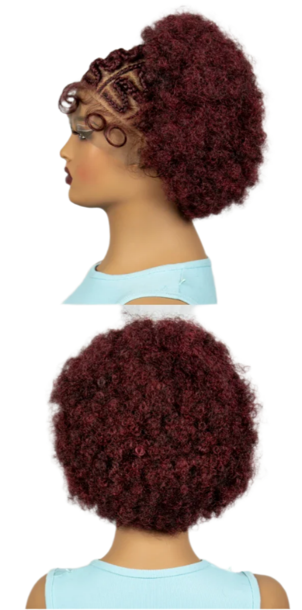  Burgundy Afro Curly Braids Bob Wig | 13x6 Lace | Baby Hair | Bouncy Curls Luxegan