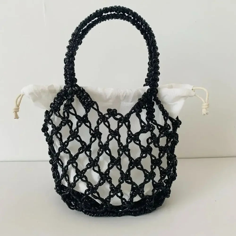 Fashion Luxury Women Woven Handbag Large Capacity Storage Bag | Drawstring Bag Portable Woven Bag Weave Bucket Bag For Girls Luxegan