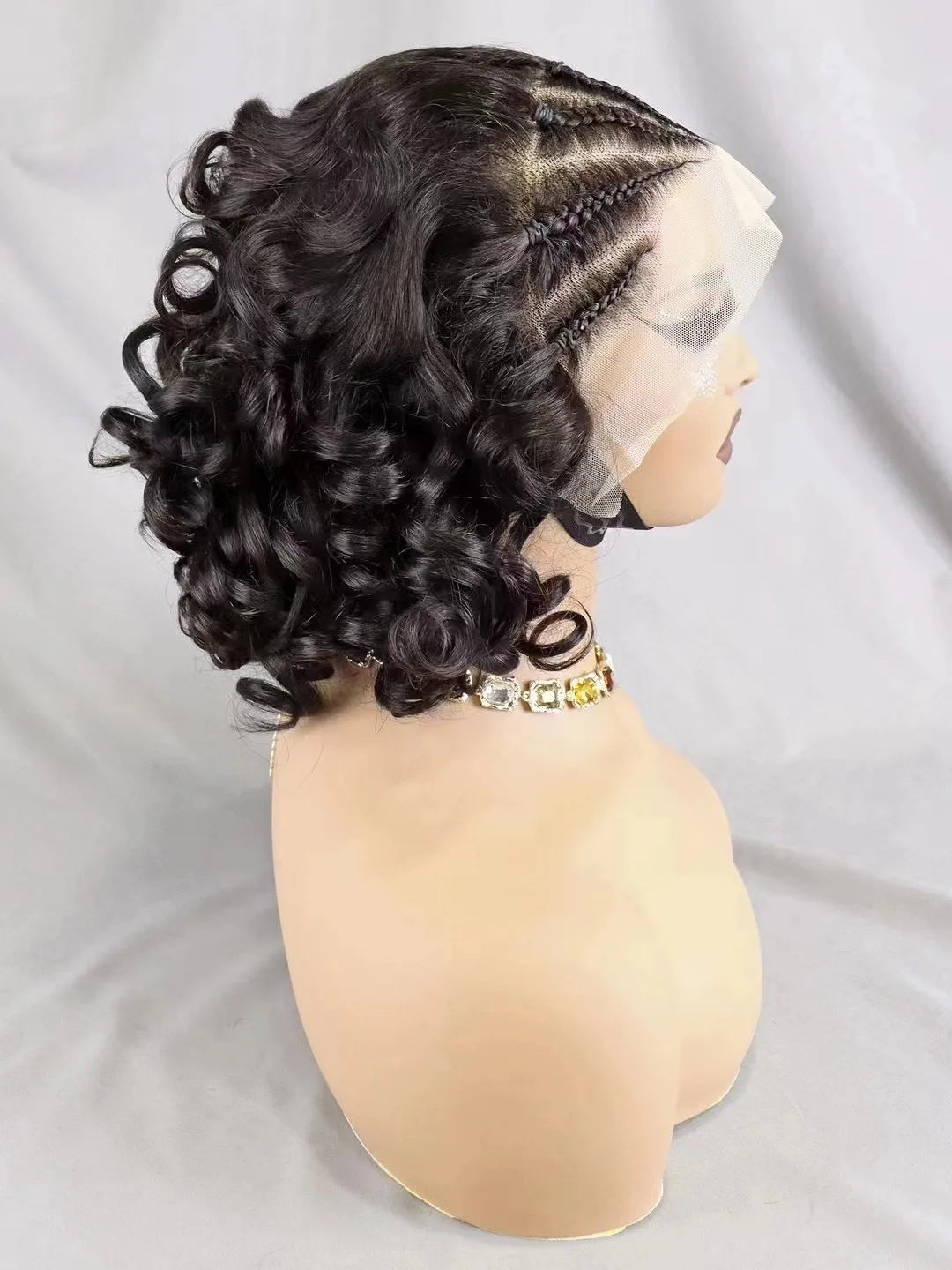 Natural Black Loose Wave Bob Remy Hair Wig with Braids