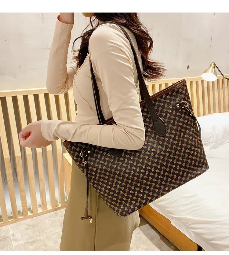 Luxury Large Capacity Top Handle Tote | Soft Criss-Cross Shoulder Bag Luxegan