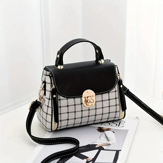 Women's Trendy Flap Shoulder Bag | PU Leather Crossbody Bag (Simple Plaid Designer Messenger Bag, Small Purse & Handbags Pouch) Luxegan