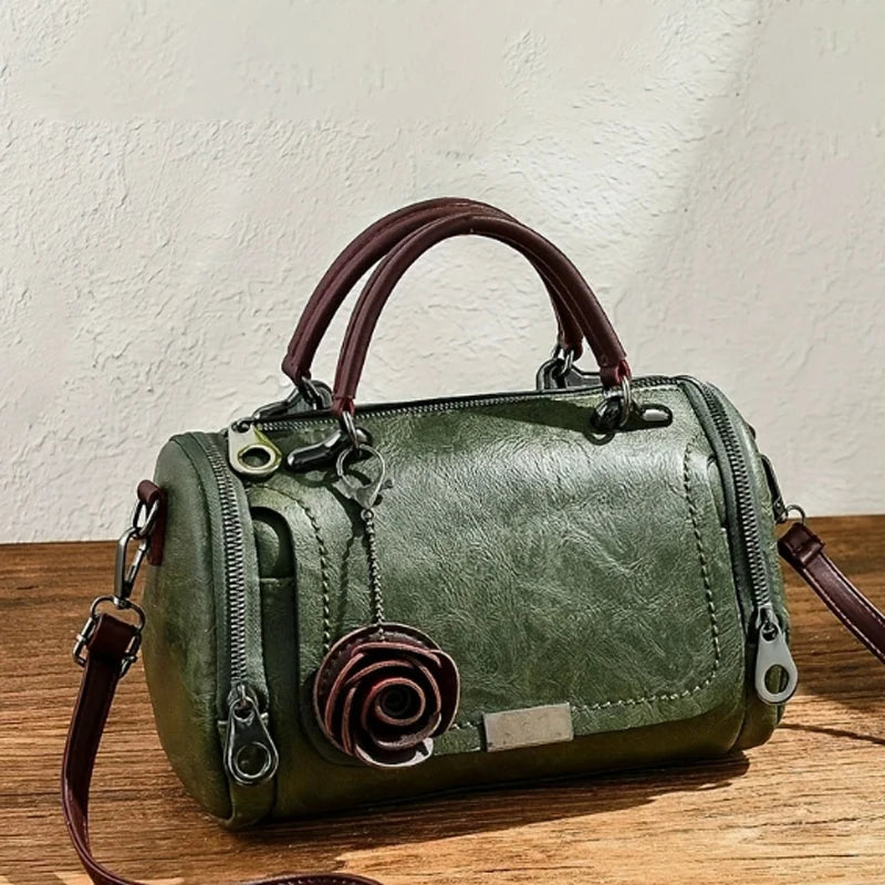 Fashion New Women's Handbag with Flower Decoration | Soft PU Leather Single Shoulder Crossbody Boston Bag Luxegan