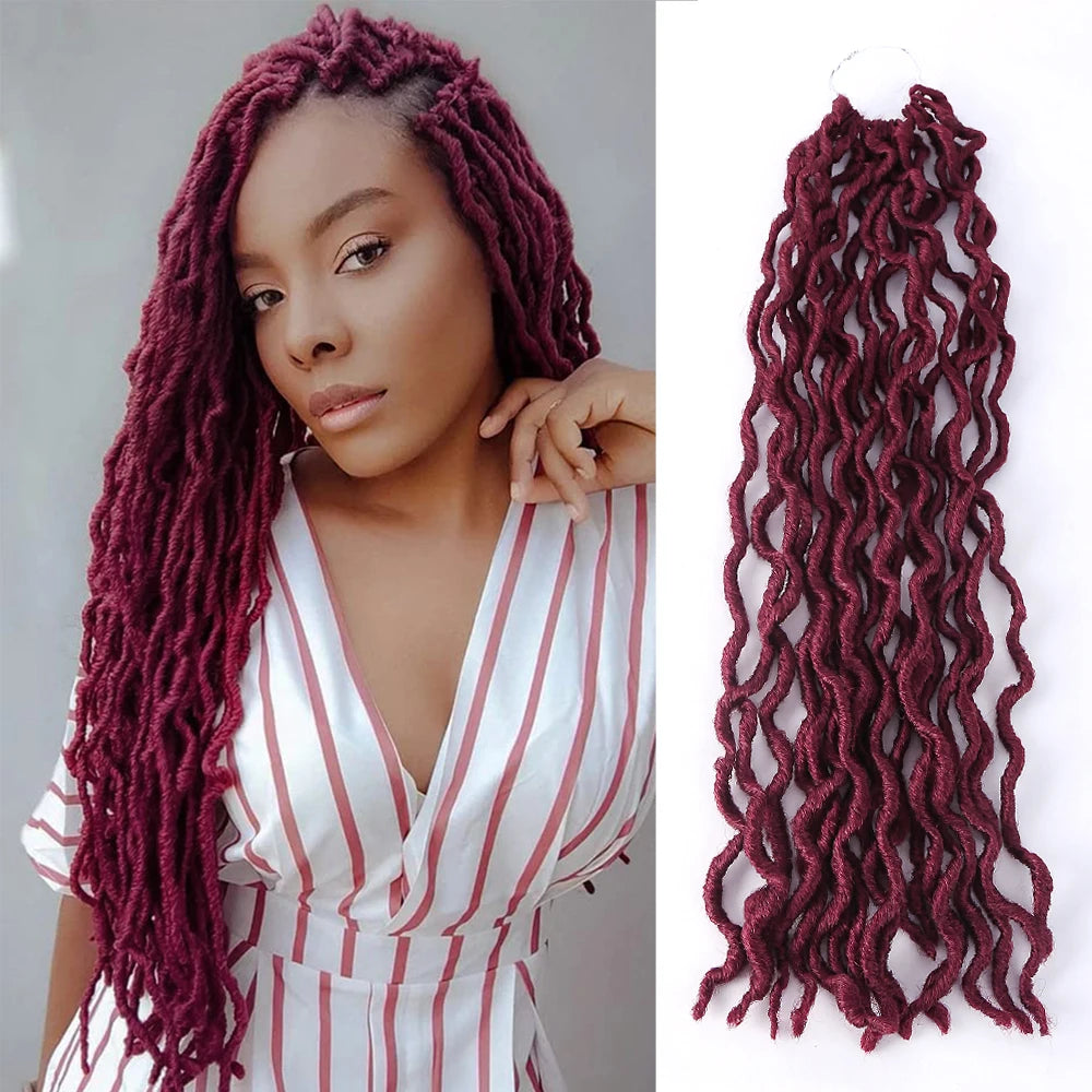 Goddess Faux Locs Crochet Hair | Soft Curly Ombre Dreadlock Extensions (Synthetic Braiding) Luxegan