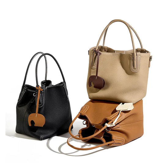 Genuine Leather Women Bucket Bag Luxury Designer Handbags High Quality Cowhide Women's Shoulder Bags Fashion Crossbody Bag Luxegan