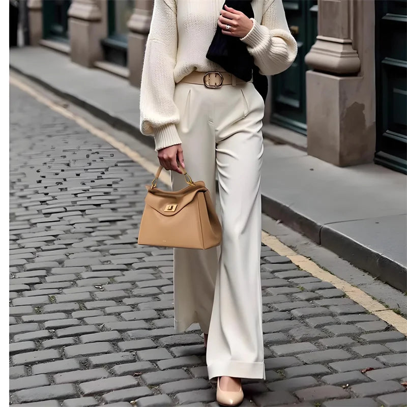 Lucia Lock Premium Leather Crossbody | Versatile Underarm Shoulder Bag & Purse | High-End Genuine Cowhide Satchel with Adjustable Strap (Temperament Collection) Luxegan