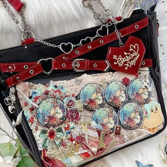 New Original Spicy Girl Cool Ita Bag | Large Capacity Transparent Pain Layer Crossbody Bag with Love Chain (Ulzzang Shoulder Bag) Luxegan
