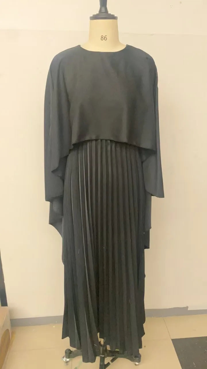 Women's Fashion Loose Bat Sleeve Long Dress | Elegant Spring Summer Curling Irregular Dress | Minimalist O-Neck Seven-Inch Sleeve Gown | Premium Acetate Slight Stretch Casual Floor-Length Vestido Luxegan