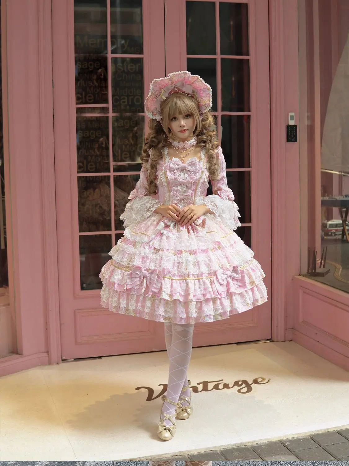 Women's Original Design Sweet Long Sleeve OP Dress | Super Fairy Cute Bow Birthday Party Gown | Elegant Square Collar Slim Fit Princess Dress | Premium Tatting Non-Stretch A-Line Lolita Vestido Luxegan