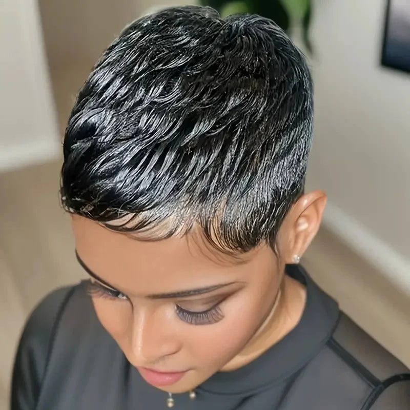 Pixie Cut Short Human Hair Wig | Layered Curly Style | 150% Density | Remy Hair Luxegan