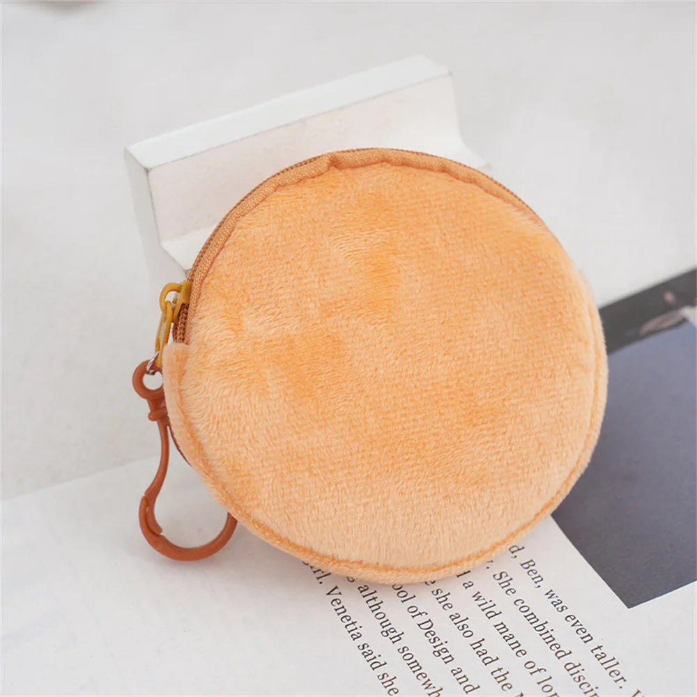 Kawaii Plush Round Coin Purse for Women | Cute Solid Wallet & ID Card Bag Keychain | Minimalist Student Gift Luxegan