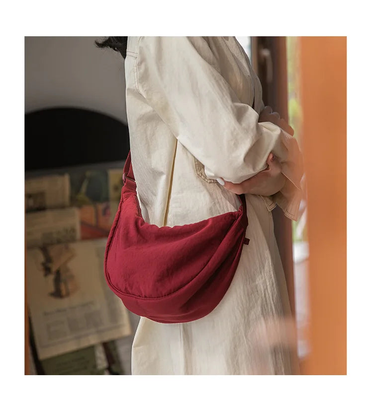Solid Color Women's Portable Shoulder Bag Simple Female Nylon Cloth Padded Crossbody Bags | Travel Purse Handbags Messenger Bag Luxegan