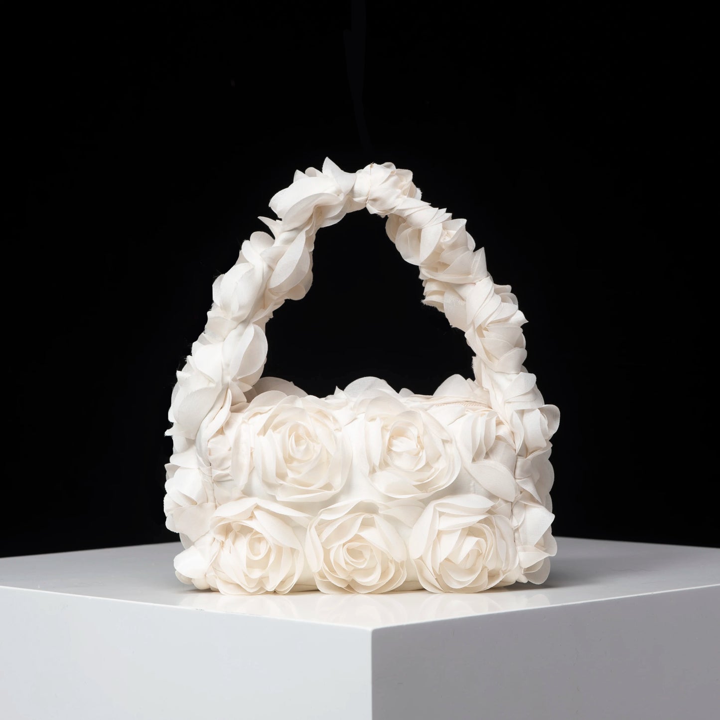 Polyester Floral Small Square Bag | Elegant Rose Zipper Wedding Party Handbag Luxegan