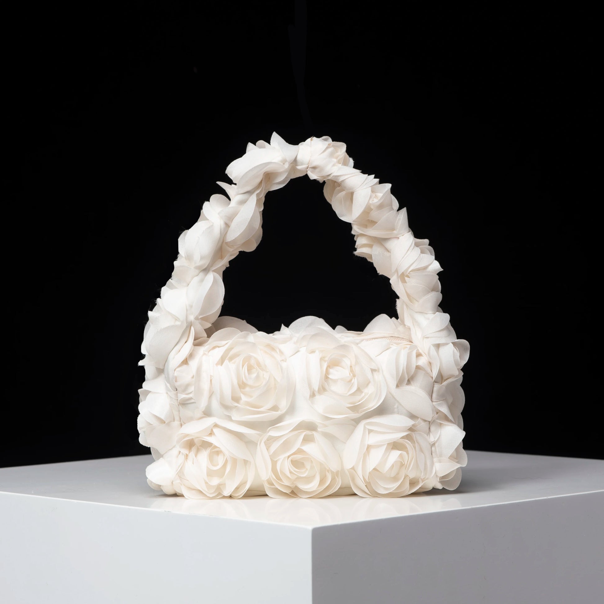 Polyester Floral Small Square Bag | Elegant Rose Zipper Wedding Party Handbag Luxegan