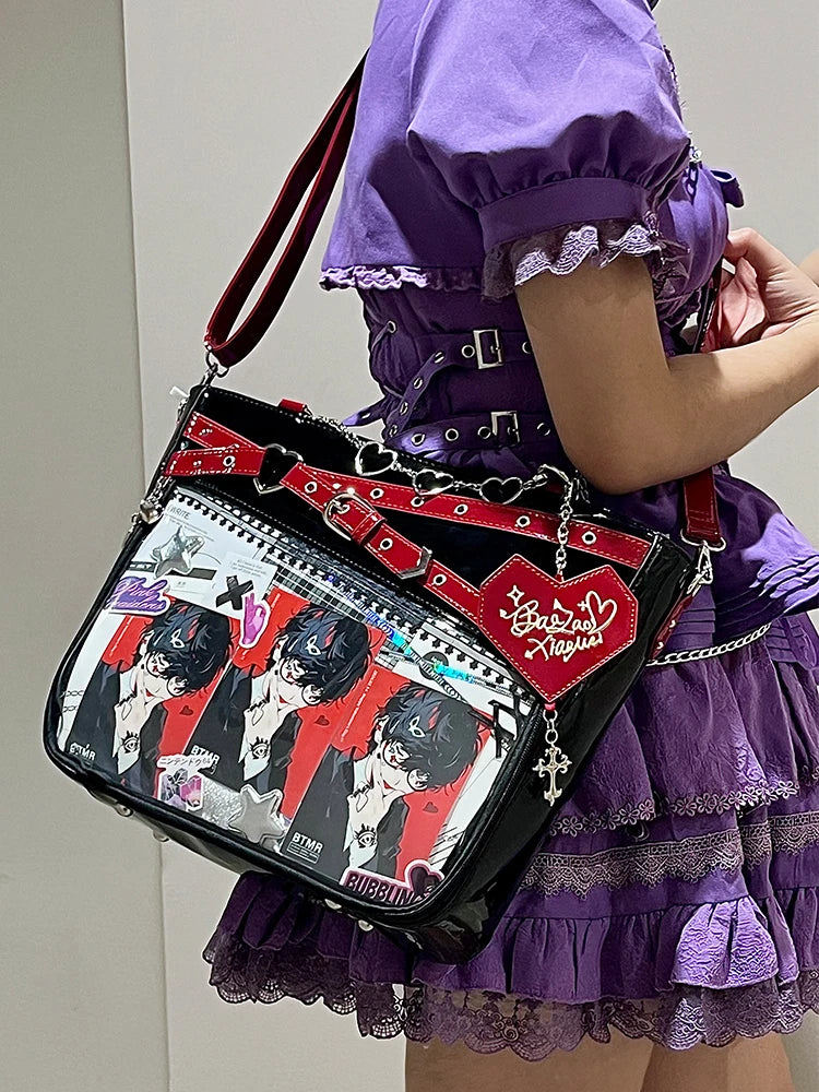 Y2K Aesthetic Underarm Ita Bag | Chic Heart-Shape DIY Display Handbag | Streetwear Girl Transparent Crossbody & Shoulder Bag Luxegan