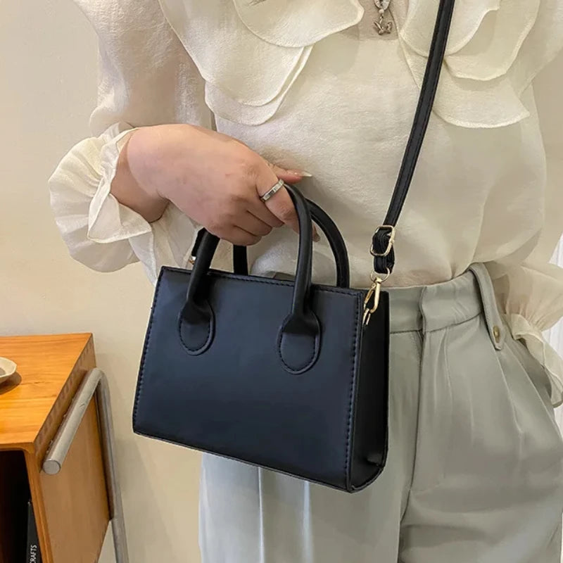 Minimalist Black Small Square Bag | Classic Top Handle Purse & Work Handbag Luxegan