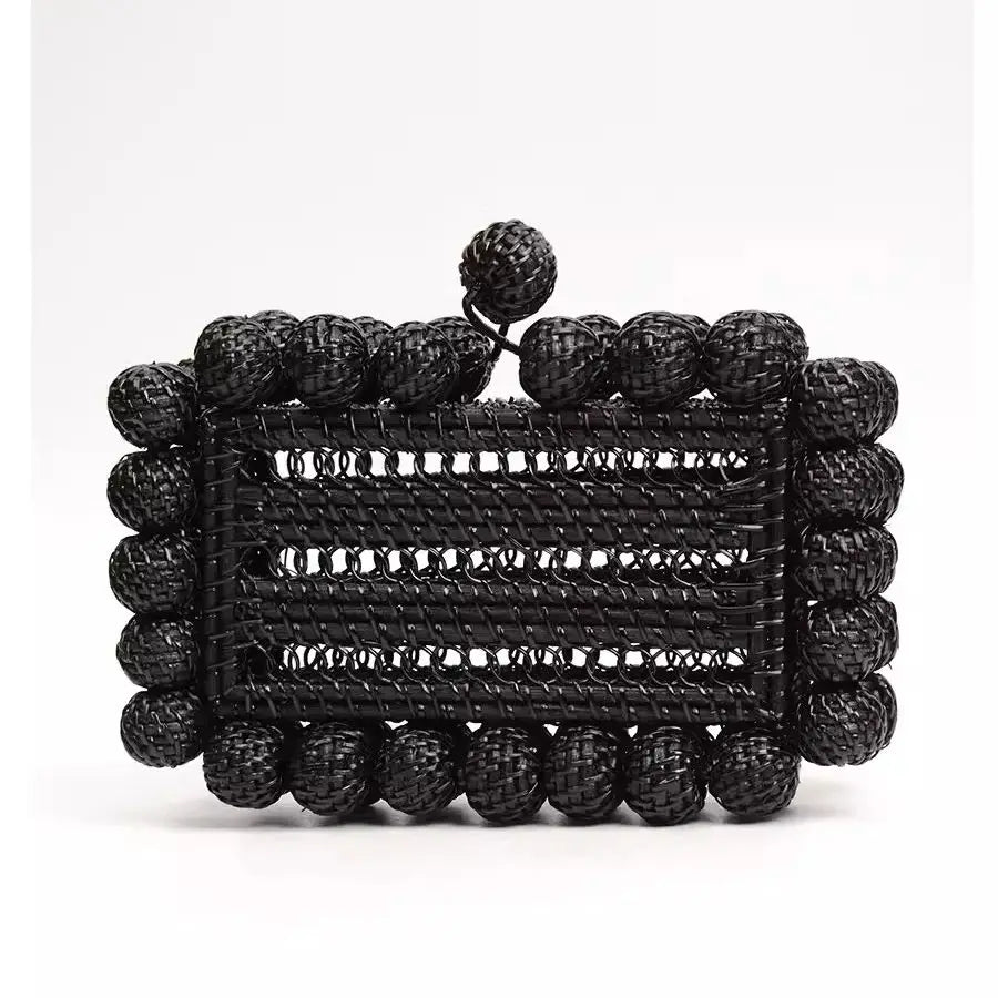 Luxury Rattan Clutch Bag for Women | Designer Wicker Handbag for Summer Beach & Weddings | Elegant Hollow-Out Cane Party Purse | Fashionable Geometric Box Evening Bag Luxegan