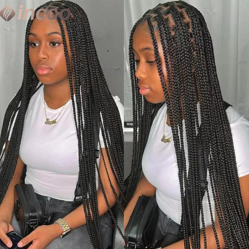 32-36 Inch Boho Box Braids Goddess Locs Wig | 360 Full Lace