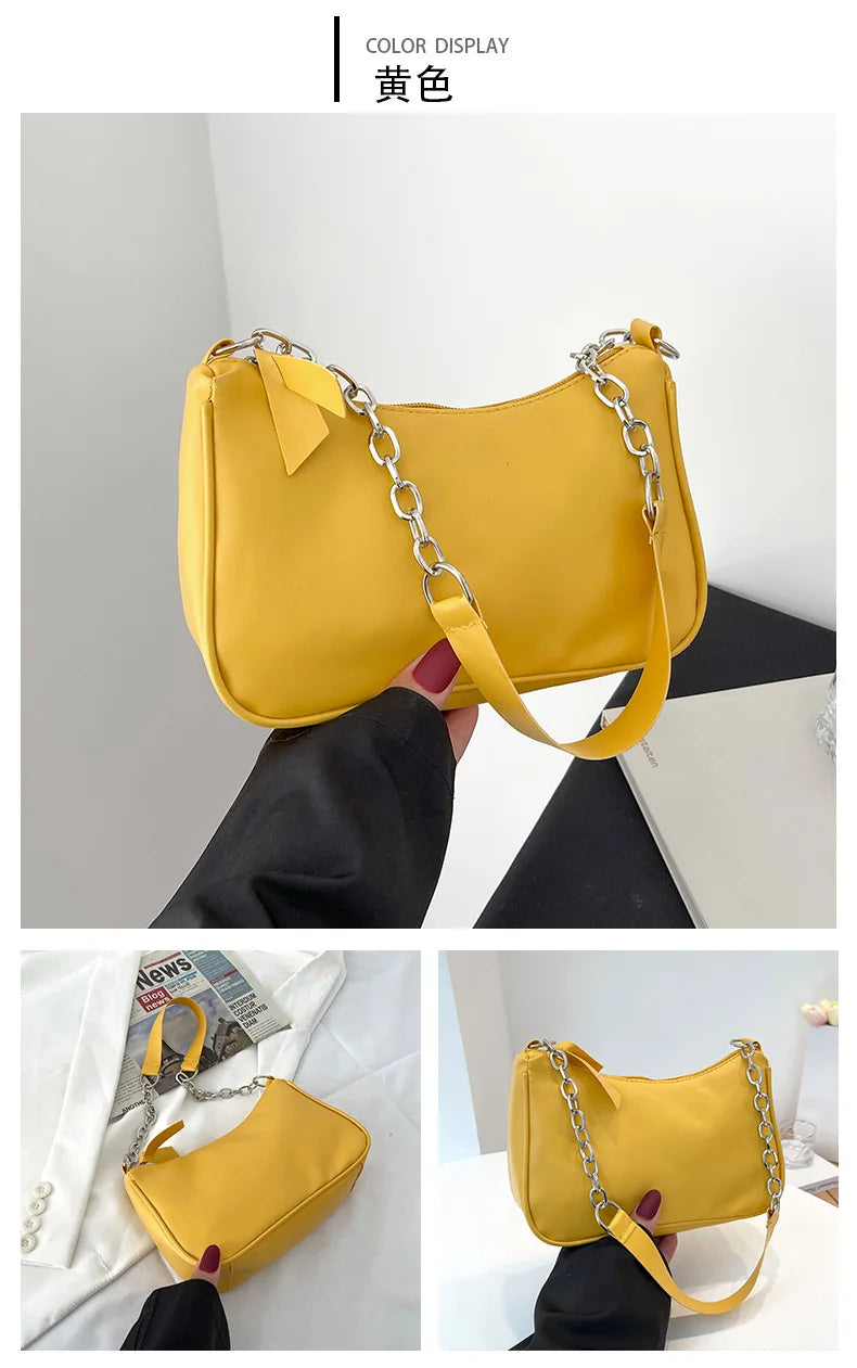 Shoulder Bags Women Underarm Chain Bag | PU Candy Colors Zipper Summer Simple Students Daily Casual Handbags Luxegan