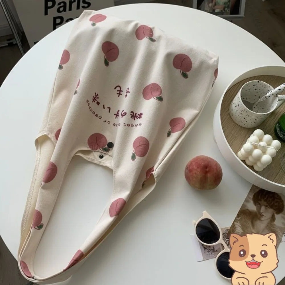 Aesthetic Strawberry & Peach Tote Bag | School & Shopper Handbag Luxegan