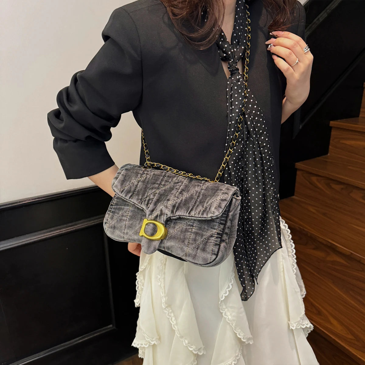 Hong Kong Style Retro Distressed Denim Shoulder Bag | Soft Versatile Commuter & Daily Work/School Satchel Luxegan